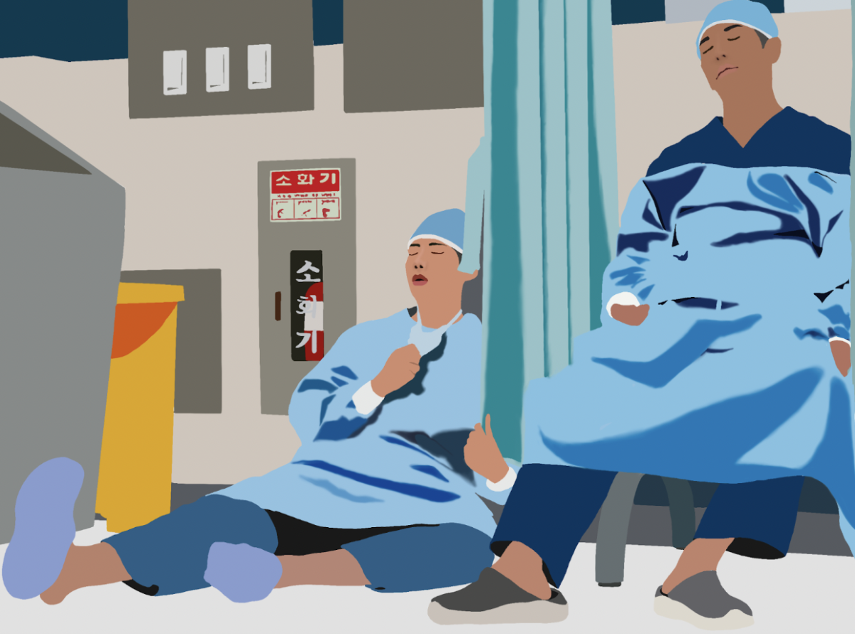 Trauma center doctors Jae-won Yang (Played by Youngwoo Choo) and Gang-hyeok Baek (Played by Ji-hoon Ju) take a well-deserved break, worn out by the intense day of work.
